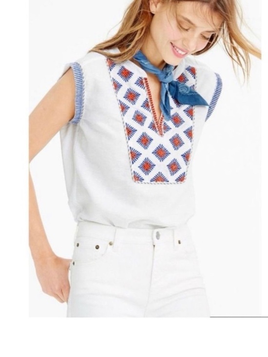 J. Crew Tops - J. Crew Cap Sleeve Embroidered Linen Top Size 00